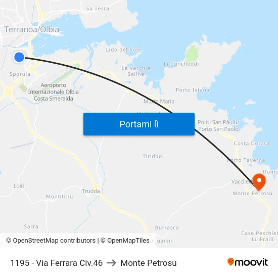 1195 - Via Ferrara Civ.46 to Monte Petrosu map
