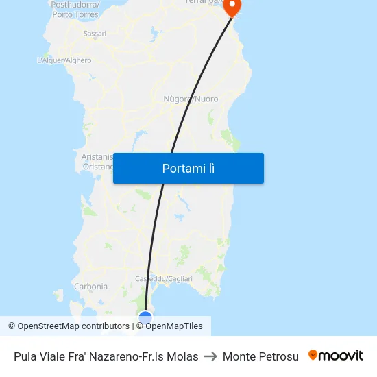 Pula Viale Fra' Nazareno-Fr.Is Molas to Monte Petrosu map