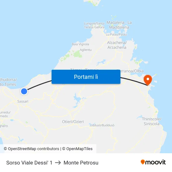 Sorso Viale Dessi' 1 to Monte Petrosu map
