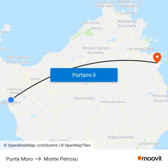 Punta Moro to Monte Petrosu map