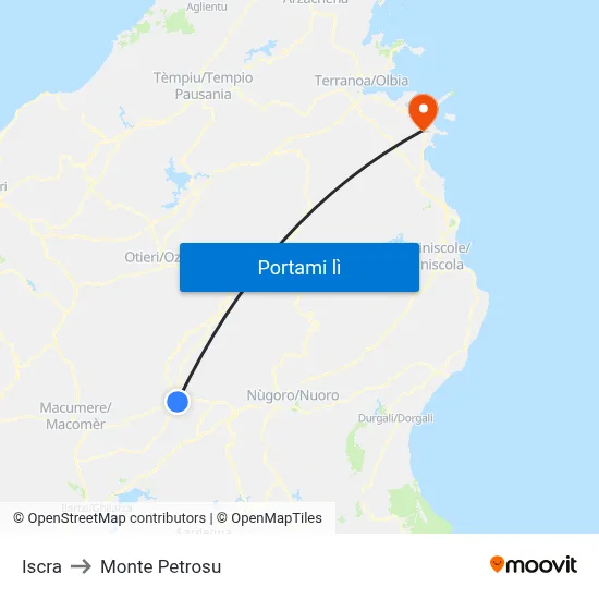 Iscra to Monte Petrosu map
