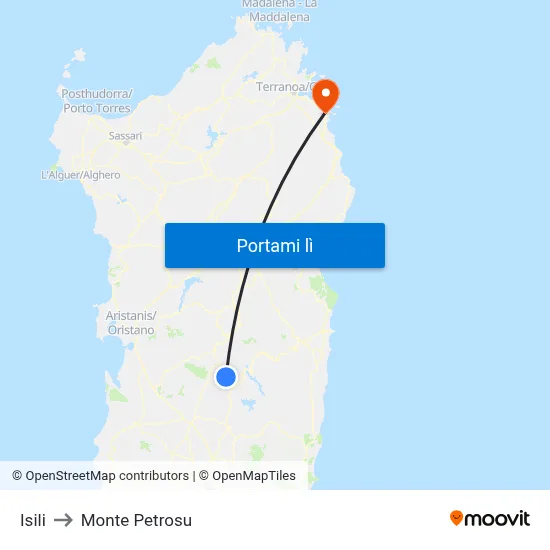 Isili to Monte Petrosu map