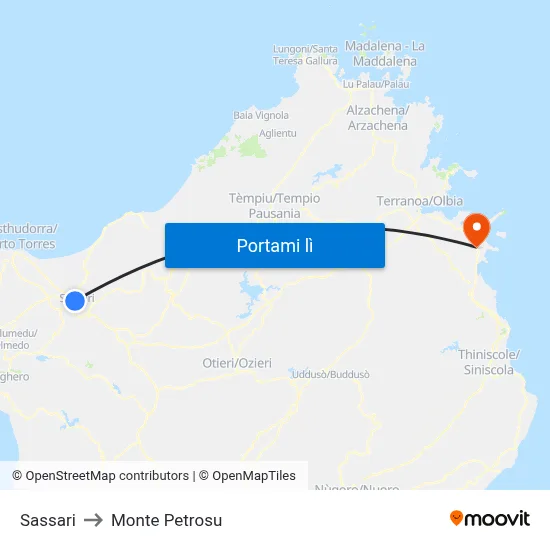 Sassari to Monte Petrosu map