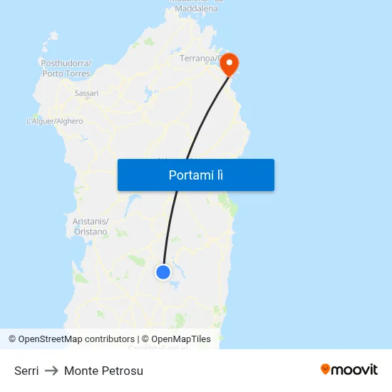 Serri to Monte Petrosu map