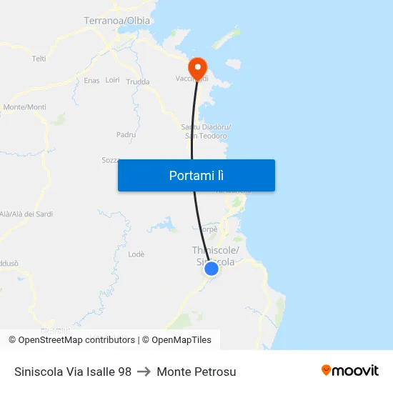 Siniscola Via Isalle 98 to Monte Petrosu map