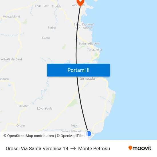 Orosei Via Santa Veronica 18 to Monte Petrosu map