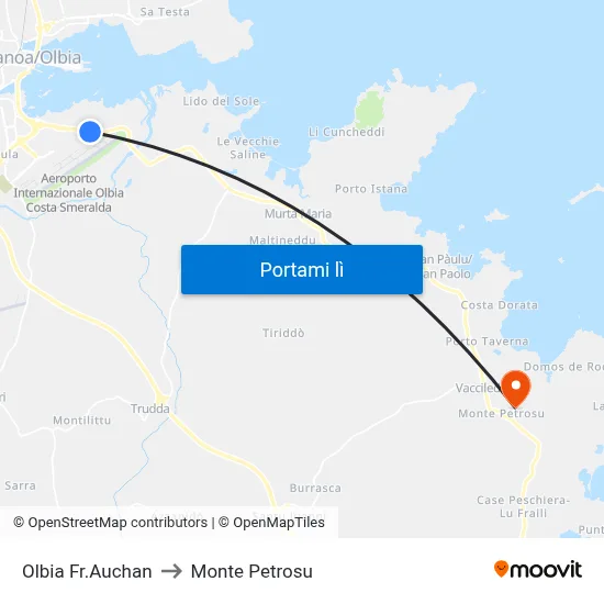 Olbia Fr.Auchan to Monte Petrosu map
