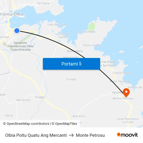 Olbia Poltu Quatu Ang Mercanti to Monte Petrosu map