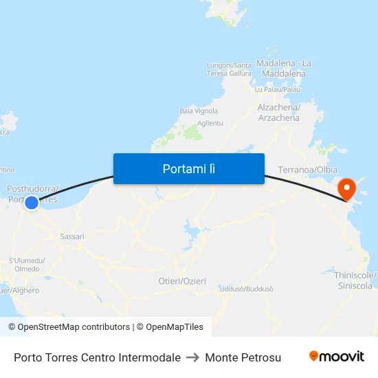 Porto Torres Centro Intermodale to Monte Petrosu map