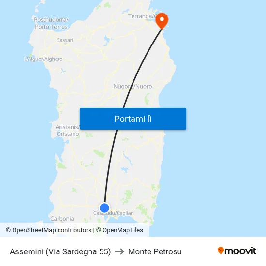 Assemini (Via Sardegna 55) to Monte Petrosu map