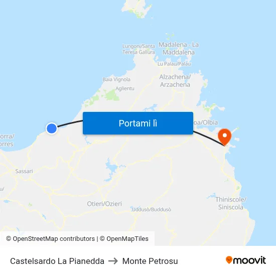 Castelsardo La Pianedda to Monte Petrosu map