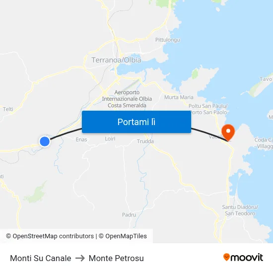 Monti Su Canale to Monte Petrosu map