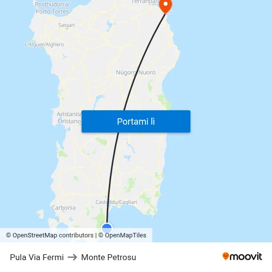 Pula Via Fermi to Monte Petrosu map