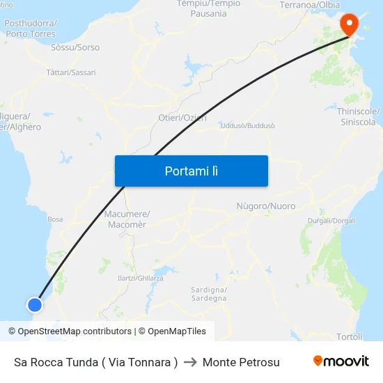 Sa Rocca Tunda ( Via Tonnara ) to Monte Petrosu map