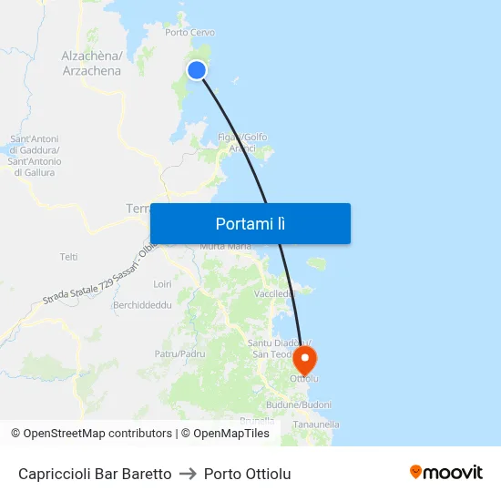 Capriccioli Bar Baretto to Porto Ottiolu map