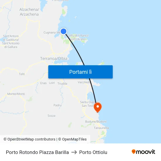 Porto Rotondo Piazza Barilla to Porto Ottiolu map