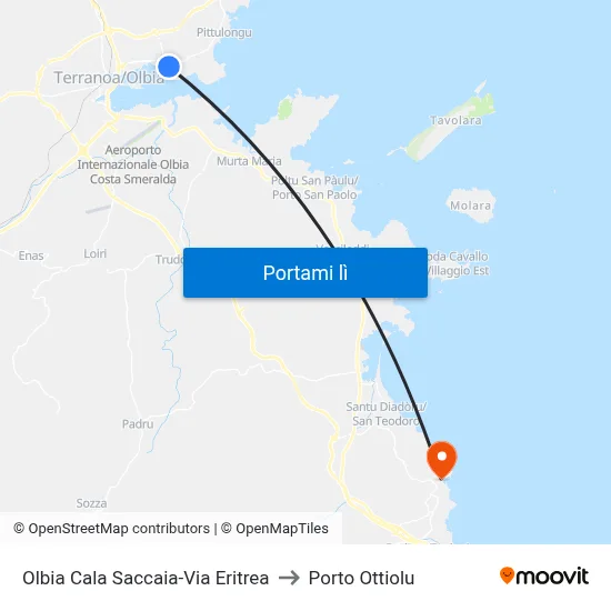Olbia Cala Saccaia-Via Eritrea to Porto Ottiolu map