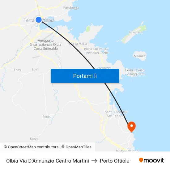 Olbia Via D'Annunzio-Centro Martini to Porto Ottiolu map