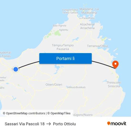 Sassari Via Pascoli 18 to Porto Ottiolu map