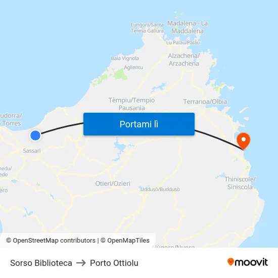 Sorso Biblioteca to Porto Ottiolu map