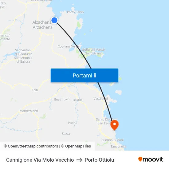 Cannigione Via Molo Vecchio to Porto Ottiolu map