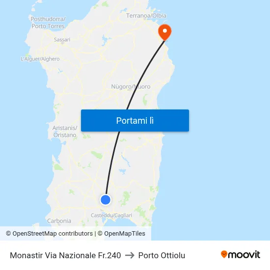 Monastir Via Nazionale Fr.240 to Porto Ottiolu map