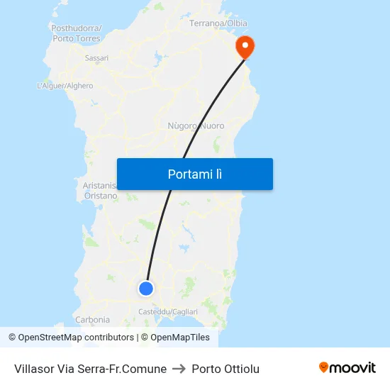 Villasor Via Serra-Fr.Comune to Porto Ottiolu map