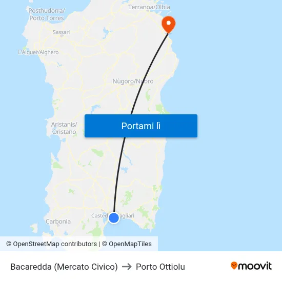 Bacaredda (Mercato Civico) to Porto Ottiolu map