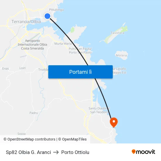 Sp82 Olbia G. Aranci to Porto Ottiolu map