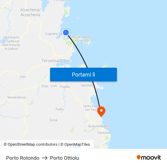 Porto Rotondo to Porto Ottiolu map