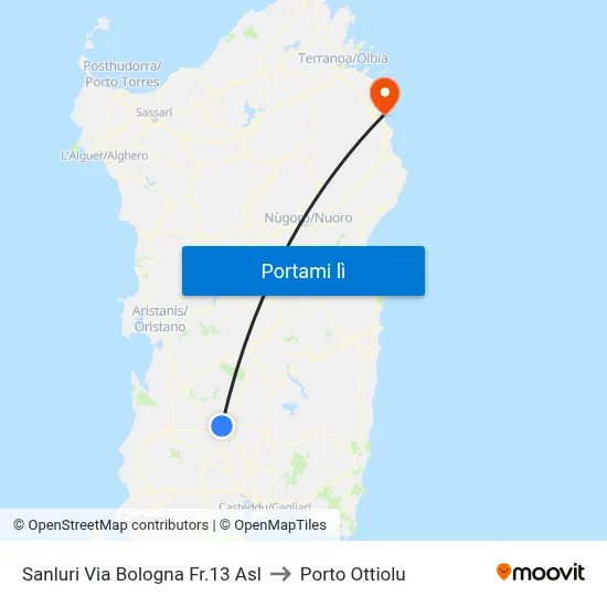 Sanluri Via Bologna Fr.13 Asl to Porto Ottiolu map