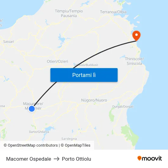 Macomer Ospedale to Porto Ottiolu map