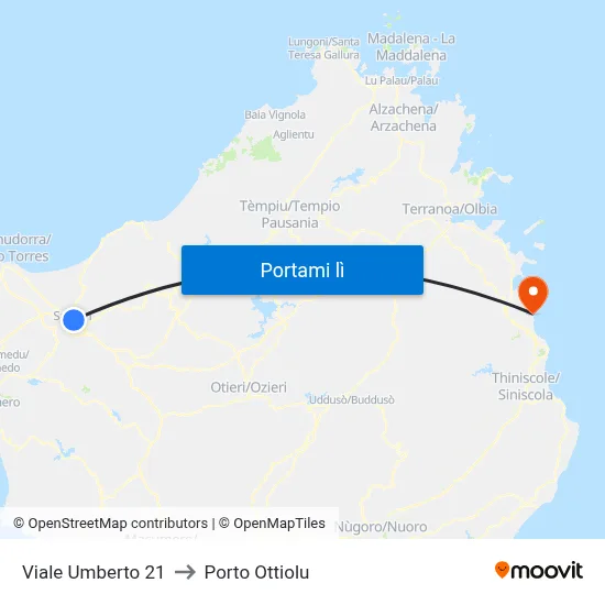 Viale Umberto 21 to Porto Ottiolu map