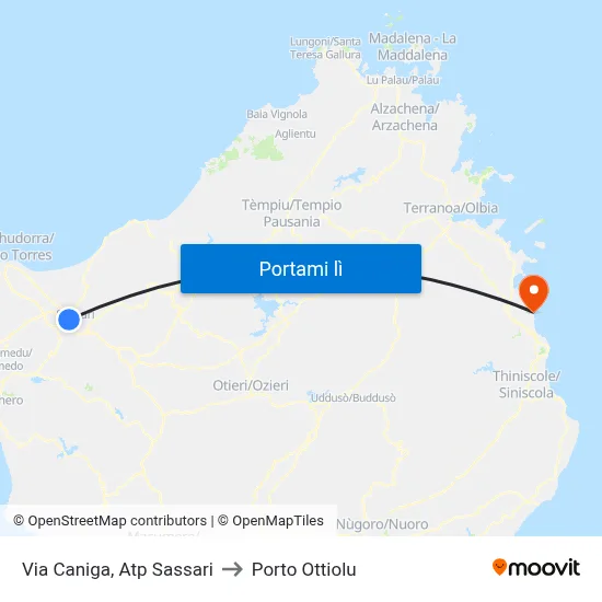 Via Caniga, Atp Sassari to Porto Ottiolu map