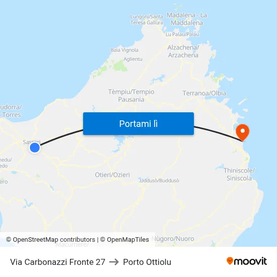 Via Carbonazzi Fronte 27 to Porto Ottiolu map