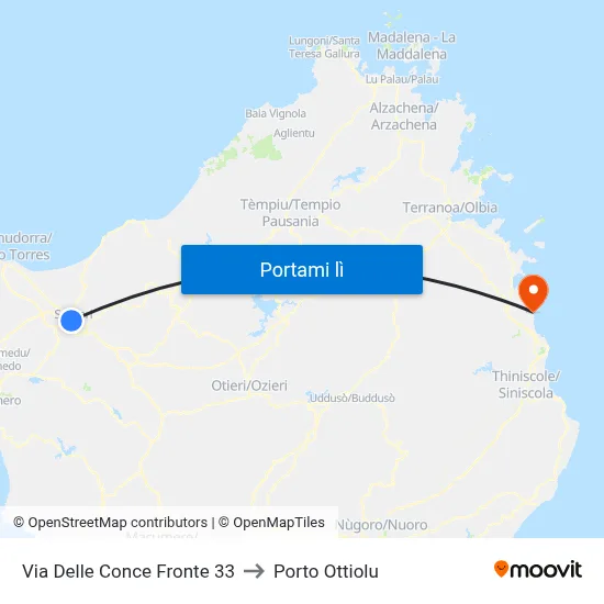 Via Delle Conce Fronte 33 to Porto Ottiolu map