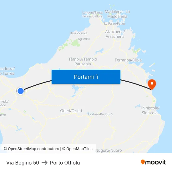 Via Bogino 50 to Porto Ottiolu map