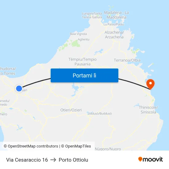 Via Cesaraccio 16 to Porto Ottiolu map