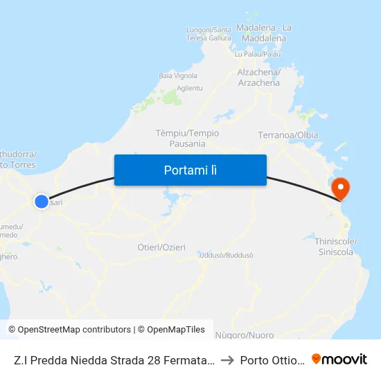 Z.I Predda Niedda Strada 28 Fermata 2 to Porto Ottiolu map