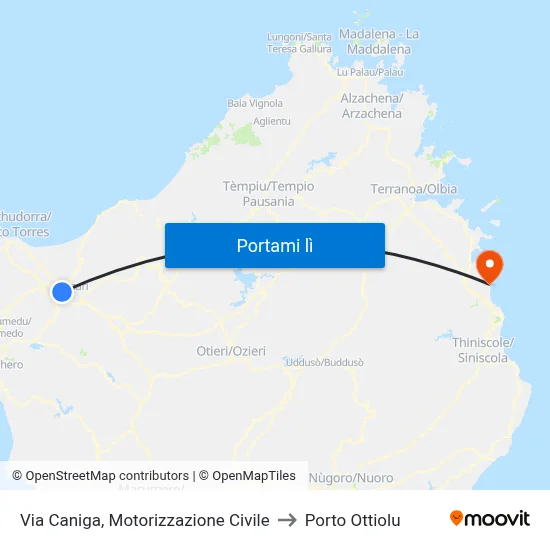 Via Caniga, Motorizzazione Civile to Porto Ottiolu map