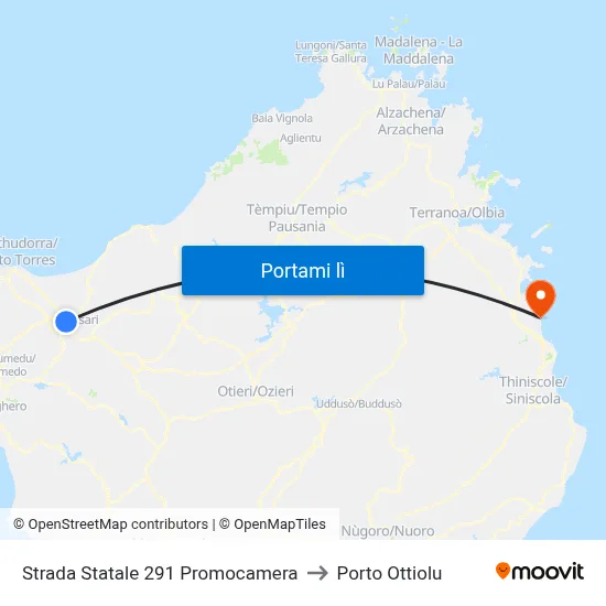 Strada Statale 291 Promocamera to Porto Ottiolu map