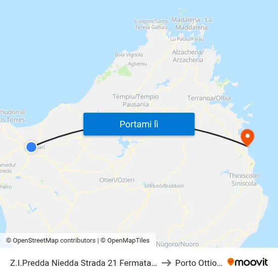 Z.I.Predda Niedda Strada 21 Fermata 2 to Porto Ottiolu map