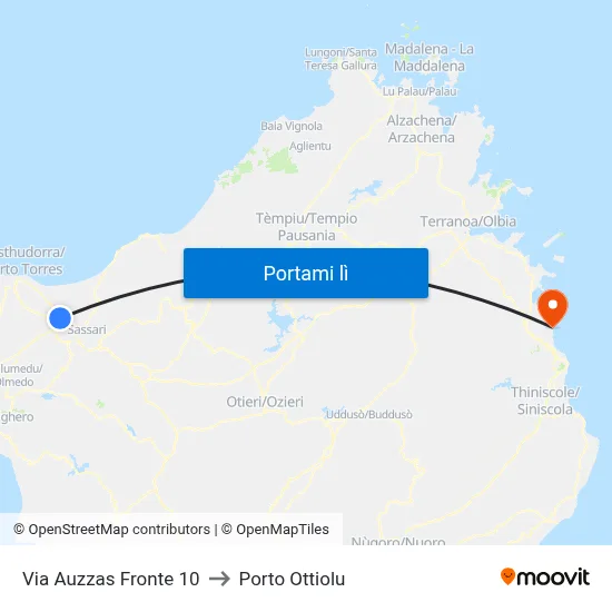 Via Auzzas Fronte 10 to Porto Ottiolu map