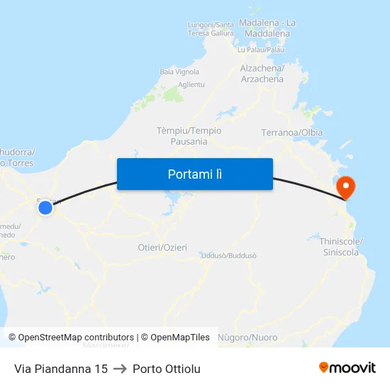 Via Piandanna 15 to Porto Ottiolu map