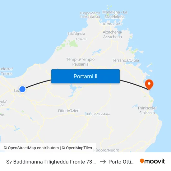 Sv Baddimanna-Filigheddu Fronte 73/89 to Porto Ottiolu map