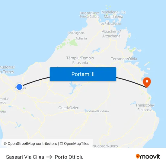 Sassari Via Cilea to Porto Ottiolu map