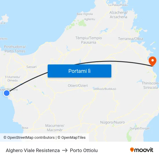 Alghero Viale Resistenza to Porto Ottiolu map