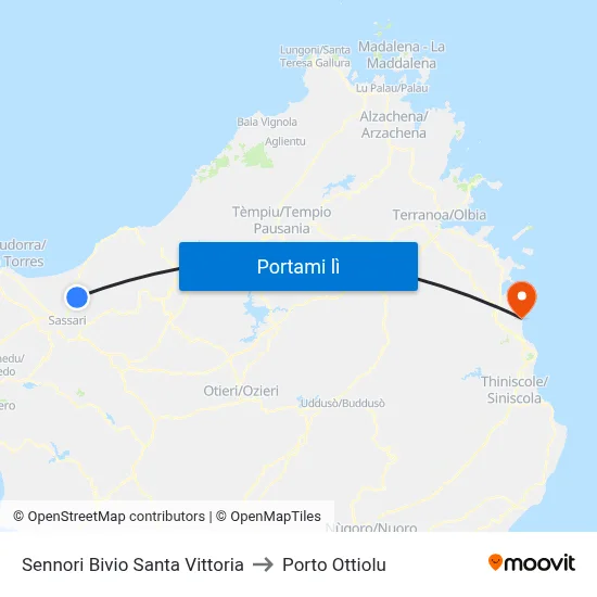 Sennori Bivio Santa Vittoria to Porto Ottiolu map