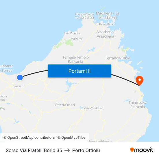 Sorso Via Fratelli Borio 35 to Porto Ottiolu map