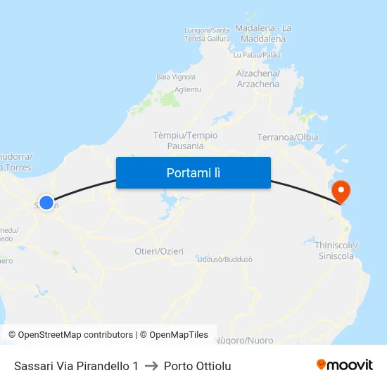 Sassari Via Pirandello 1 to Porto Ottiolu map